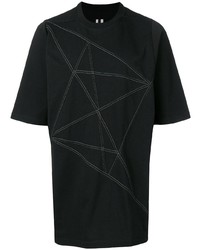 schwarzes T-Shirt mit einem Rundhalsausschnitt mit geometrischem Muster von Rick Owens