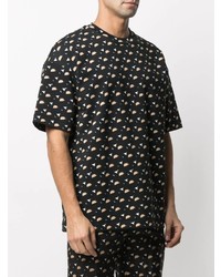 schwarzes T-Shirt mit einem Rundhalsausschnitt mit geometrischem Muster von Christian Wijnants