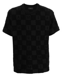 schwarzes T-Shirt mit einem Rundhalsausschnitt mit Karomuster von Amiri