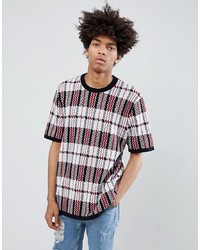 schwarzes T-Shirt mit einem Rundhalsausschnitt mit Karomuster von ASOS DESIGN