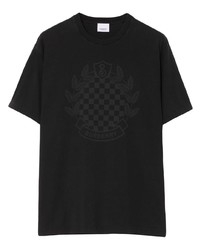 schwarzes T-Shirt mit einem Rundhalsausschnitt mit Karomuster von Burberry
