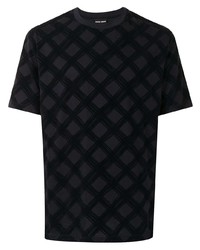schwarzes T-Shirt mit einem Rundhalsausschnitt mit Karomuster von Giorgio Armani