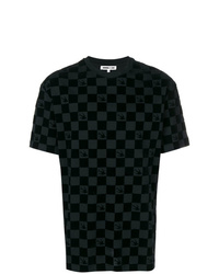 schwarzes T-Shirt mit einem Rundhalsausschnitt mit Karomuster von McQ Alexander McQueen