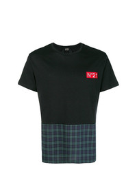 schwarzes T-Shirt mit einem Rundhalsausschnitt mit Karomuster von N°21