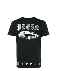 schwarzes T-Shirt mit einem Rundhalsausschnitt mit Karomuster von Philipp Plein