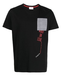 schwarzes T-Shirt mit einem Rundhalsausschnitt mit Karomuster von Ports V