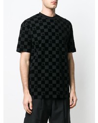 schwarzes T-Shirt mit einem Rundhalsausschnitt mit Karomuster von McQ Alexander McQueen