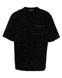 schwarzes T-Shirt mit einem Rundhalsausschnitt mit Leopardenmuster von Dolce & Gabbana