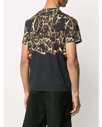 schwarzes T-Shirt mit einem Rundhalsausschnitt mit Leopardenmuster von Just Cavalli