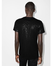 schwarzes T-Shirt mit einem Rundhalsausschnitt mit Leopardenmuster von Balmain