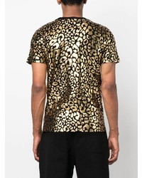 schwarzes T-Shirt mit einem Rundhalsausschnitt mit Leopardenmuster von Moschino