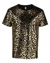 schwarzes T-Shirt mit einem Rundhalsausschnitt mit Leopardenmuster von Moschino