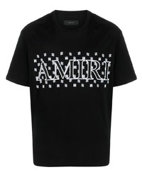 schwarzes T-Shirt mit einem Rundhalsausschnitt mit Paisley-Muster von Amiri