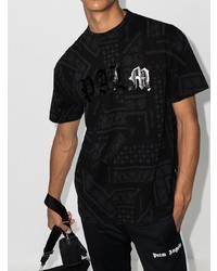 schwarzes T-Shirt mit einem Rundhalsausschnitt mit Paisley-Muster von Palm Angels