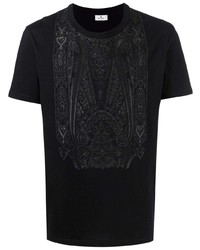 schwarzes T-Shirt mit einem Rundhalsausschnitt mit Paisley-Muster von Etro