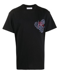 schwarzes T-Shirt mit einem Rundhalsausschnitt mit Paisley-Muster von JW Anderson