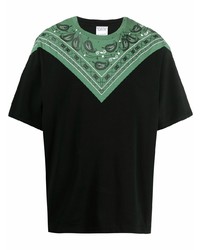 schwarzes T-Shirt mit einem Rundhalsausschnitt mit Paisley-Muster von Marcelo Burlon County of Milan