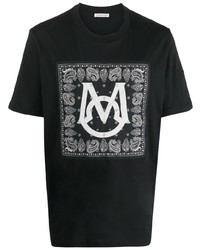 schwarzes T-Shirt mit einem Rundhalsausschnitt mit Paisley-Muster von Moncler