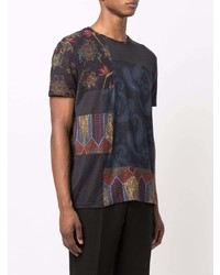 schwarzes T-Shirt mit einem Rundhalsausschnitt mit Paisley-Muster von Etro