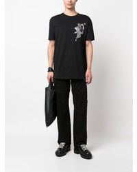 schwarzes T-Shirt mit einem Rundhalsausschnitt mit Paisley-Muster von Philipp Plein