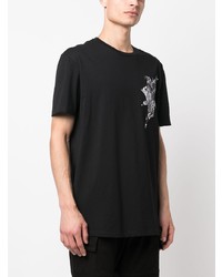 schwarzes T-Shirt mit einem Rundhalsausschnitt mit Paisley-Muster von Philipp Plein