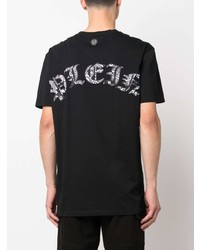 schwarzes T-Shirt mit einem Rundhalsausschnitt mit Paisley-Muster von Philipp Plein