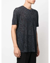 schwarzes T-Shirt mit einem Rundhalsausschnitt mit Paisley-Muster von Etro