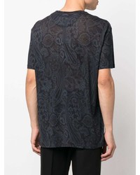 schwarzes T-Shirt mit einem Rundhalsausschnitt mit Paisley-Muster von Etro