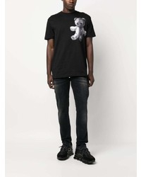 schwarzes T-Shirt mit einem Rundhalsausschnitt mit Paisley-Muster von Philipp Plein