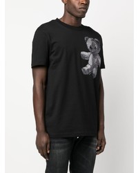 schwarzes T-Shirt mit einem Rundhalsausschnitt mit Paisley-Muster von Philipp Plein