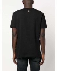 schwarzes T-Shirt mit einem Rundhalsausschnitt mit Paisley-Muster von Philipp Plein