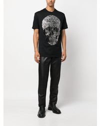 schwarzes T-Shirt mit einem Rundhalsausschnitt mit Paisley-Muster von Philipp Plein