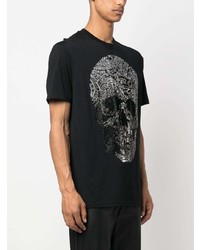 schwarzes T-Shirt mit einem Rundhalsausschnitt mit Paisley-Muster von Philipp Plein