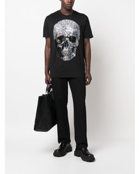 schwarzes T-Shirt mit einem Rundhalsausschnitt mit Paisley-Muster von Philipp Plein