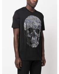 schwarzes T-Shirt mit einem Rundhalsausschnitt mit Paisley-Muster von Philipp Plein