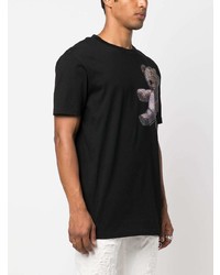 schwarzes T-Shirt mit einem Rundhalsausschnitt mit Paisley-Muster von Philipp Plein