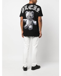 schwarzes T-Shirt mit einem Rundhalsausschnitt mit Paisley-Muster von Philipp Plein