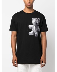 schwarzes T-Shirt mit einem Rundhalsausschnitt mit Paisley-Muster von Philipp Plein