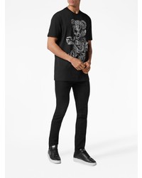 schwarzes T-Shirt mit einem Rundhalsausschnitt mit Paisley-Muster von Philipp Plein