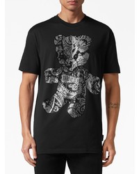 schwarzes T-Shirt mit einem Rundhalsausschnitt mit Paisley-Muster von Philipp Plein