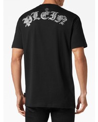 schwarzes T-Shirt mit einem Rundhalsausschnitt mit Paisley-Muster von Philipp Plein