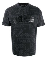 schwarzes T-Shirt mit einem Rundhalsausschnitt mit Paisley-Muster von Palm Angels