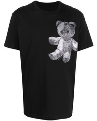 schwarzes T-Shirt mit einem Rundhalsausschnitt mit Paisley-Muster von Philipp Plein