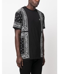 schwarzes T-Shirt mit einem Rundhalsausschnitt mit Paisley-Muster von Philipp Plein