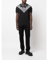 schwarzes T-Shirt mit einem Rundhalsausschnitt mit Paisley-Muster von Philipp Plein