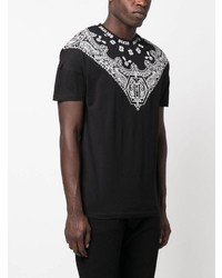 schwarzes T-Shirt mit einem Rundhalsausschnitt mit Paisley-Muster von Philipp Plein