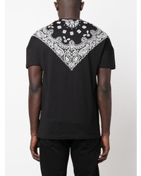 schwarzes T-Shirt mit einem Rundhalsausschnitt mit Paisley-Muster von Philipp Plein