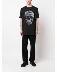 schwarzes T-Shirt mit einem Rundhalsausschnitt mit Paisley-Muster von Philipp Plein