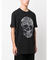 schwarzes T-Shirt mit einem Rundhalsausschnitt mit Paisley-Muster von Philipp Plein