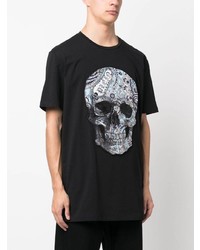 schwarzes T-Shirt mit einem Rundhalsausschnitt mit Paisley-Muster von Philipp Plein